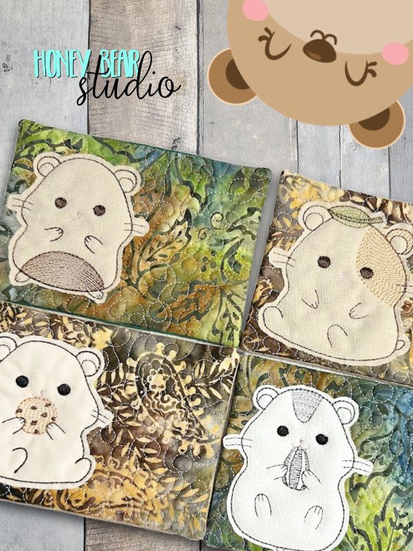 Kawaii Hamster 4 pack with charm Applique MUG RUG set 5x7 In theHoop