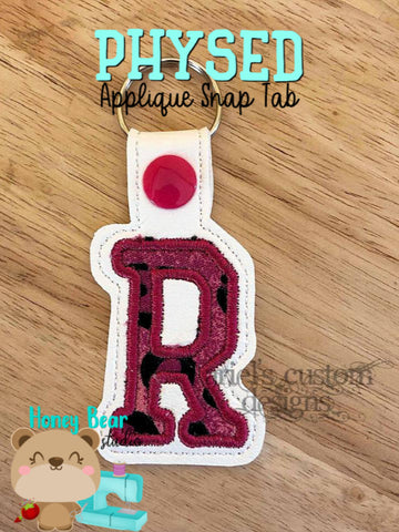 PhysEd Font Letter R Applique  snap tab, or eyelet fob for 4x4  DIGITAL DOWNLOAD embroidery file ITH In the Hoop