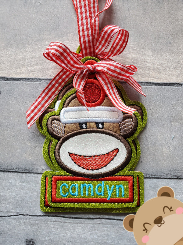 SOCK MONKEY Name Ornament Applique pet Honey Bear File DOWNLOAD Honey