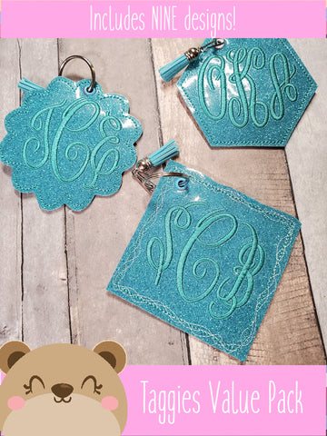 Big Value! 9 Piece Taggies, luggage gift tags, eyelet for 4x4  DIGITAL DOWNLOAD embroidery file ITH In the Hoop Sep 2020
