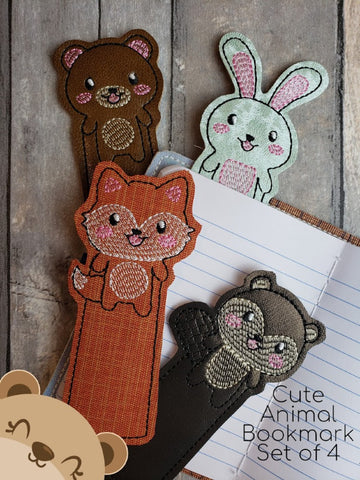 Cute Animal Bookmarks Set 1, VALUE PACK 4 designs 4x4 Bear, Bunny, Beaver, Fox ITH In the Hoop Jan 2020