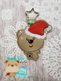Christmas Santa Bear Teddy Snap Tab, Eyelet SET DIGITAL DOWNLOAD embroidery file ITH In the Hoop