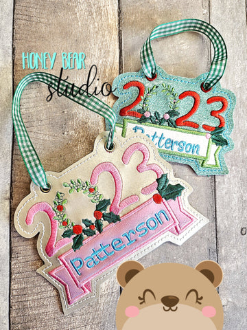 2023 Christmas Wreath Banner Applique Ornament 4x4  5x7 DIGITAL DOWNLOAD embroidery file ITH In the Hoop 1223 02