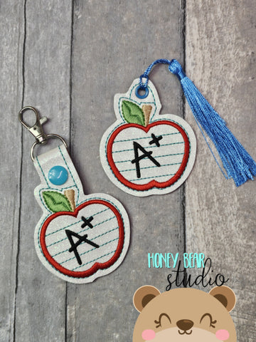 Apple A Plus Fob snap tab, or eyelet key fob  set 4x4  DIGITAL DOWNLOAD embroidery file ITH In the Hoop 0124 04