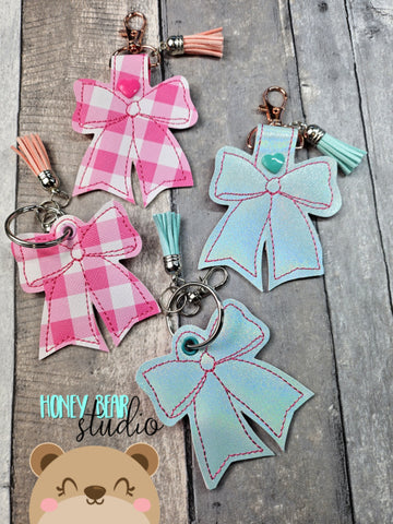 Simple Bow Fob snap tab, or eyelet key fob  set 4x4  DIGITAL DOWNLOAD embroidery file ITH In the Hoop 1025 01