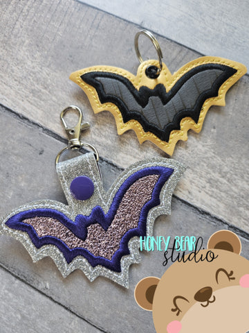 Flying Bat Applique Snap Tab, Eyelet Fob 4x4 SET DIGITAL DOWNLOAD embroidery file ITH In the Hoop 0823 02