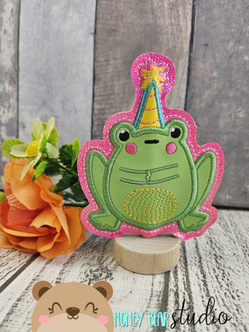 Birthday Frog Hoppy Birthday Applique PLANT STICK SIZE ONLY 4x4  DIGITAL DOWNLOAD embroidery file ITH In the Hoop 0224 02