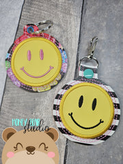 Big Smile Happy Applique Fob snap tab, or eyelet key fob  set 4x4  DIGITAL DOWNLOAD embroidery file ITH In the Hoop 1225 01