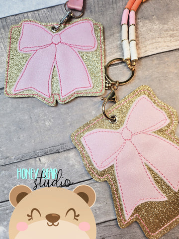 Simple Bow Applique ID Holder Fob Badge Cover for 4x4 or 5x7 DIGITAL DOWNLOAD embroidery file ITH In the Hoop 1025 01