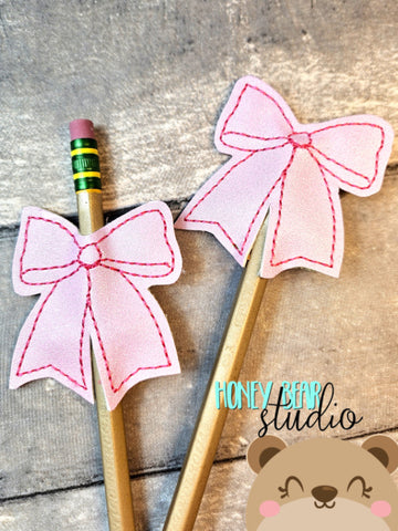 Simple Bow pencil topper AND straw slide for 4x4  DIGITAL DOWNLOAD embroidery file ITH In the Hoop 1025 01
