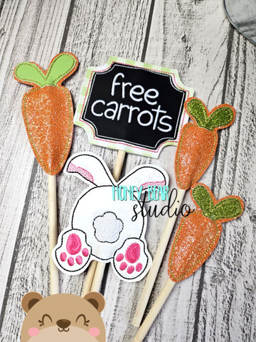 Bunny Bottom Carrot Patch Bouquet Arrangement on a STICK plant stakes stick signs applique 4x4 and 5x7 DIGITAL DOWNLOAD embroidery file ITH In the Hoop 0324 01