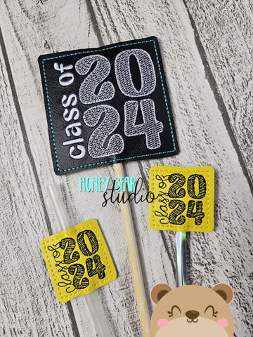 Class of 2024 Graduation Graduate includes PLANT STICK SIZE pencil topper AND straw slide for 4x4  DIGITAL DOWNLOAD embroidery file ITH In the Hoop 0424 02