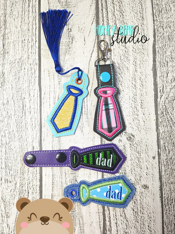 Neck Tie Dad Father Applique Fob snap tab, or eyelet key fob  set 4x4  DIGITAL DOWNLOAD embroidery file ITH In the Hoop 0524 01