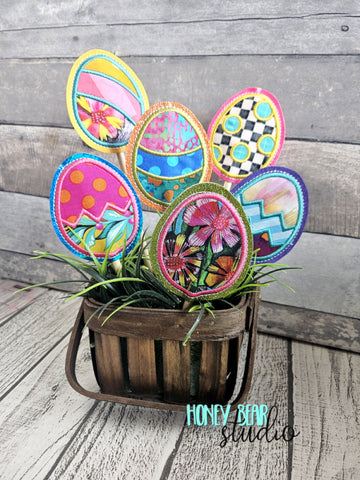 Easter Eggs Bouquet Arrangement on a STICK plant stakes stick signs applique 4x4 DIGITAL DOWNLOAD embroidery file ITH In the Hoop 0324 02
