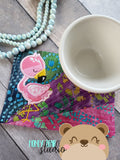 Sleepy Flamingo Applique Charm COASTER and MUG RUG Set 4x4 5x7 DIGITAL DOWNLOAD embroidery file ITH In the Hoop 0623 01