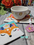 Floral Fox Applique COASTER and MUG RUG and Charm Set 4x4 5x7 1 design DIGITAL DOWNLOAD embroidery file ITH In the Hoop 0124 04