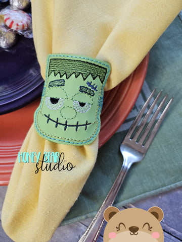 Frankie Monster Halloween Zombie Napkin Ring Snap 4x4  DIGITAL DOWNLOAD embroidery file ITH In the Hoop 0823 03