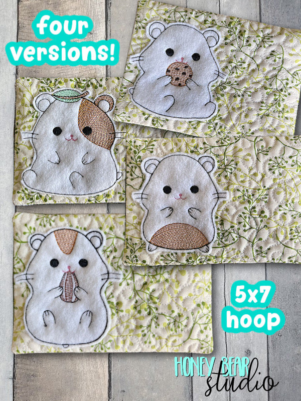 Kawaii Hamster 4 pack with charm Applique MUG RUG set 5x7 In theHoop