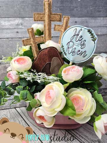 Resurrection He Is Risen Easter Bouquet Arrangement on a STICK plant stakes stick signs applique 4x4 DIGITAL DOWNLOAD embroidery file ITH In the Hoop 0324 02