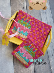 Kawaii Birthday Layer Cake Applique Charm COASTER and MUG RUG Set 4x4 5x7 DIGITAL DOWNLOAD embroidery file ITH In the Hoop 0723 03