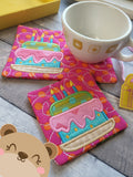 Kawaii Birthday Layer Cake Applique Charm COASTER and MUG RUG Set 4x4 5x7 DIGITAL DOWNLOAD embroidery file ITH In the Hoop 0723 03