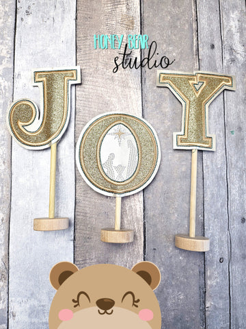 JOY Christmas Nativity plant stakes stick signs applique 4x4 DIGITAL DOWNLOAD embroidery file ITH In the Hoop 1223 02