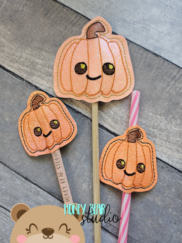 Kawaii Pumpkin  NEW PLANT STICK SIZE pencil topper AND straw slide for 4x4  DIGITAL DOWNLOAD embroidery file ITH In the Hoop 0823 02