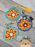 Mod Folk Floral Fob snap tab, or eyelet key fob  set 4x4  DIGITAL DOWNLOAD embroidery file ITH In the Hoop 0525 01