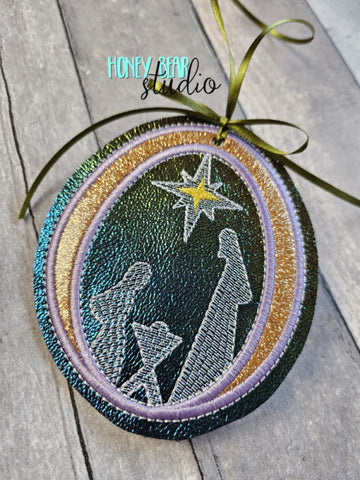 Nativity Silhouette Christmas Applique Ornament 4x4 & 5x7 DIGITAL DOWNLOAD embroidery file ITH In the Hoop 0923 02