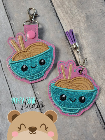 Kawaii Ramen Noodle Bowl Applique  Snap Tab, Eyelet Fob 4x4 SET DIGITAL DOWNLOAD embroidery file ITH In the Hoop 0823 01