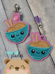 Kawaii Ramen Noodle Bowl Applique  Snap Tab, Eyelet Fob 4x4 SET DIGITAL DOWNLOAD embroidery file ITH In the Hoop 0823 01