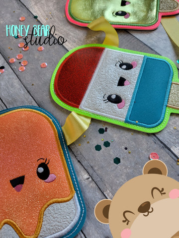 Kawaii Popsicle Frozen Pop Treat Slider Banner Pieces 4x4 5x7 DIGITAL DOWNLOAD embroidery file ITH In the Hoop 0623 01