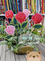 Satin Roses Bouquet Arrangement on a STICK plant stakes stick signs applique 4x4 DIGITAL DOWNLOAD embroidery file ITH In the Hoop 0124 05