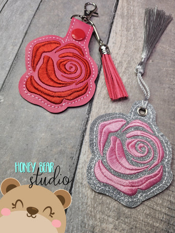 Satin Rose Fob snap tab, or eyelet key fob  set 4x4  DIGITAL DOWNLOAD embroidery file ITH In the Hoop 0124 04