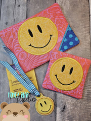 Big Smile Applique Coaster Charm MUG RUG Set 4x4 5x7 DIGITAL DOWNLOAD embroidery file ITH In the Hoop 1225 01