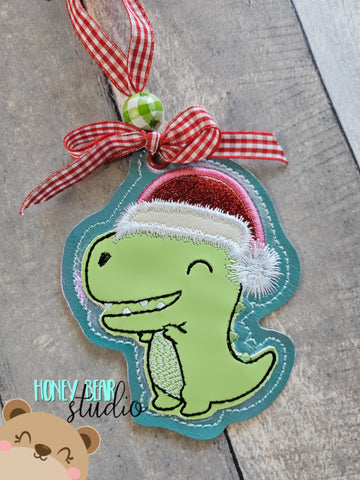 San-T Rex (santa) Christmas Applique Ornament 4x4 DIGITAL DOWNLOAD embroidery file ITH In the Hoop 0923 02