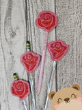 Satin Rose Bud and Bloom pencil topper AND straw slide for 4x4  DIGITAL DOWNLOAD embroidery file ITH In the Hoop 0224 01