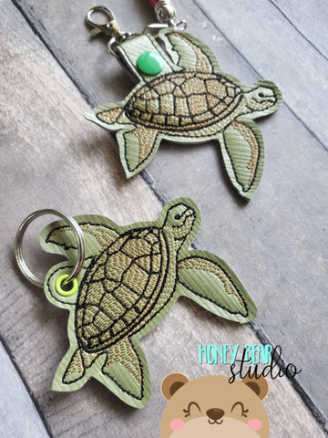 Sketchy Sea Turtle Snap Tab, Eyelet Fob 4x4 SET DIGITAL DOWNLOAD embroidery file ITH In the Hoop 0723 01