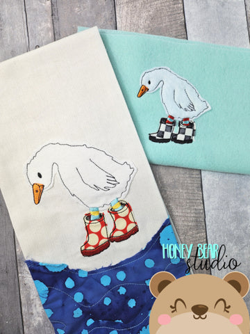 Silly Goose in Boots raw edge Applique  set 4x4 5x7 DIGITAL DOWNLOAD embroidery file 0525 01