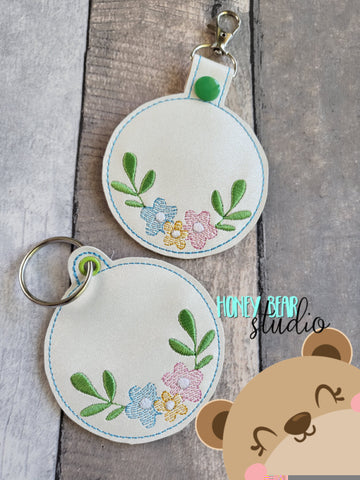Elegant Floral Leafy Snap Tab, Eyelet Fob 4x4 SET DIGITAL DOWNLOAD embroidery file ITH In the Hoop 0523 01