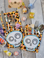 Goofy Skull DOTD Halloween Applique Silverware Flatware Pocket Holder Set 5x7, 6x10 DIGITAL DOWNLOAD embroidery file ITH In the Hoop 0823 03