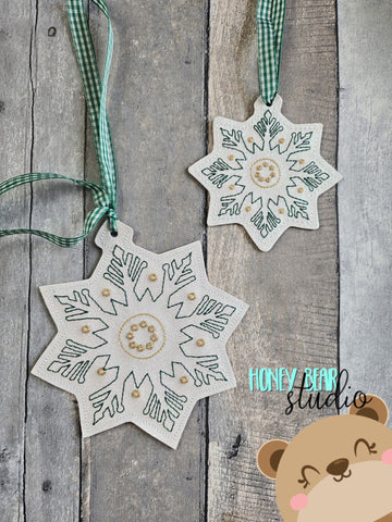 Rustic Snowflake Bean Stitch Christmas Ornament 2sizes 4x4, 5x7 DIGITAL DOWNLOAD embroidery file ITH In the Hoop 1123 01