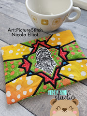 Stained Glass Father Christmas Applique MUG RUG only 5x7 DIGITAL DOWNLOAD embroidery file ITH In the Hoop 1223 01