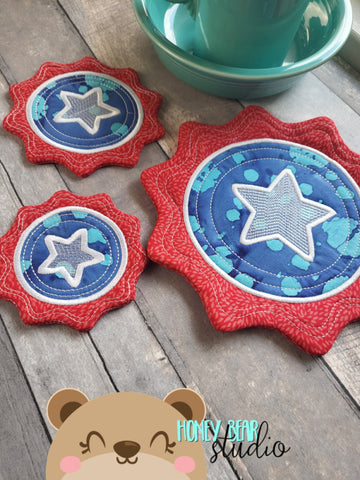 Circle Star Medallion  COASTER and MUG RUG Set 4x4 5x7 6x10, 7x10, 8x12 DIGITAL DOWNLOAD embroidery file ITH In the Hoop 0523 04