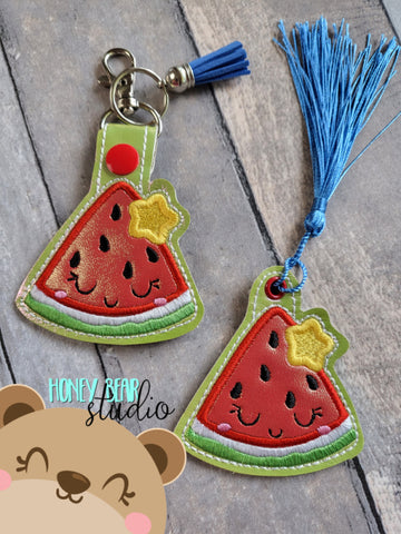 Kawaii Watermelon Applique Snap Tab, Eyelet Fob 4x4 SET DIGITAL DOWNLOAD embroidery file ITH In the Hoop 0623 01