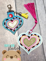 Wild Heart APPLIQUE Fob snap tab, or eyelet key fob  set 4x4  DIGITAL DOWNLOAD embroidery file ITH In the Hoop 012401