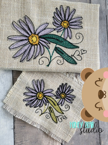 Birth Month Flower Sketch Doodle Embroidery Design September Asters 4x4 and 5x7 SET DIGITAL DOWNLOAD embroidery file ITH In the Hoop 0523 02