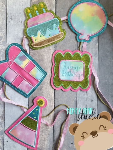 Kawaii Birthday Fun Slider Banner Pieces 4x4 5x7 DIGITAL DOWNLOAD embroidery file ITH In the Hoop 0723 03
