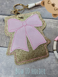 Simple Bow Applique ID Holder Fob Badge Cover for 4x4 or 5x7 DIGITAL DOWNLOAD embroidery file ITH In the Hoop 1025 01