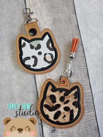 Cat Heat Applique Kitty Fob snap tab, or eyelet key fob  set 4x4  DIGITAL DOWNLOAD embroidery file ITH In the Hoop 0224 03
